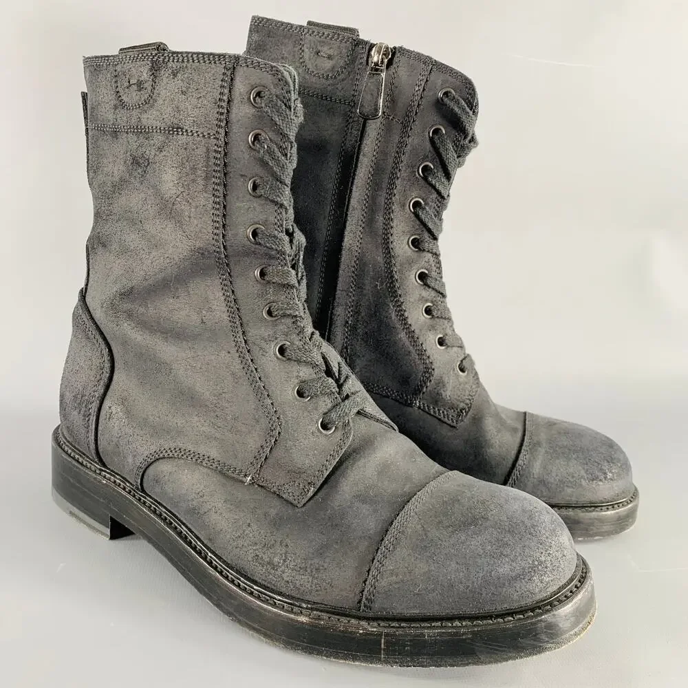 PAUL ANDREW Size 10 Black Nubuck Leather Side Zipper Boots